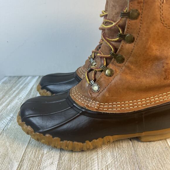 LL Bean Women’s 7 Maine Duck Boots Brown Leather Rubber Hunting Made in USA VTG - Picture 2 of 12